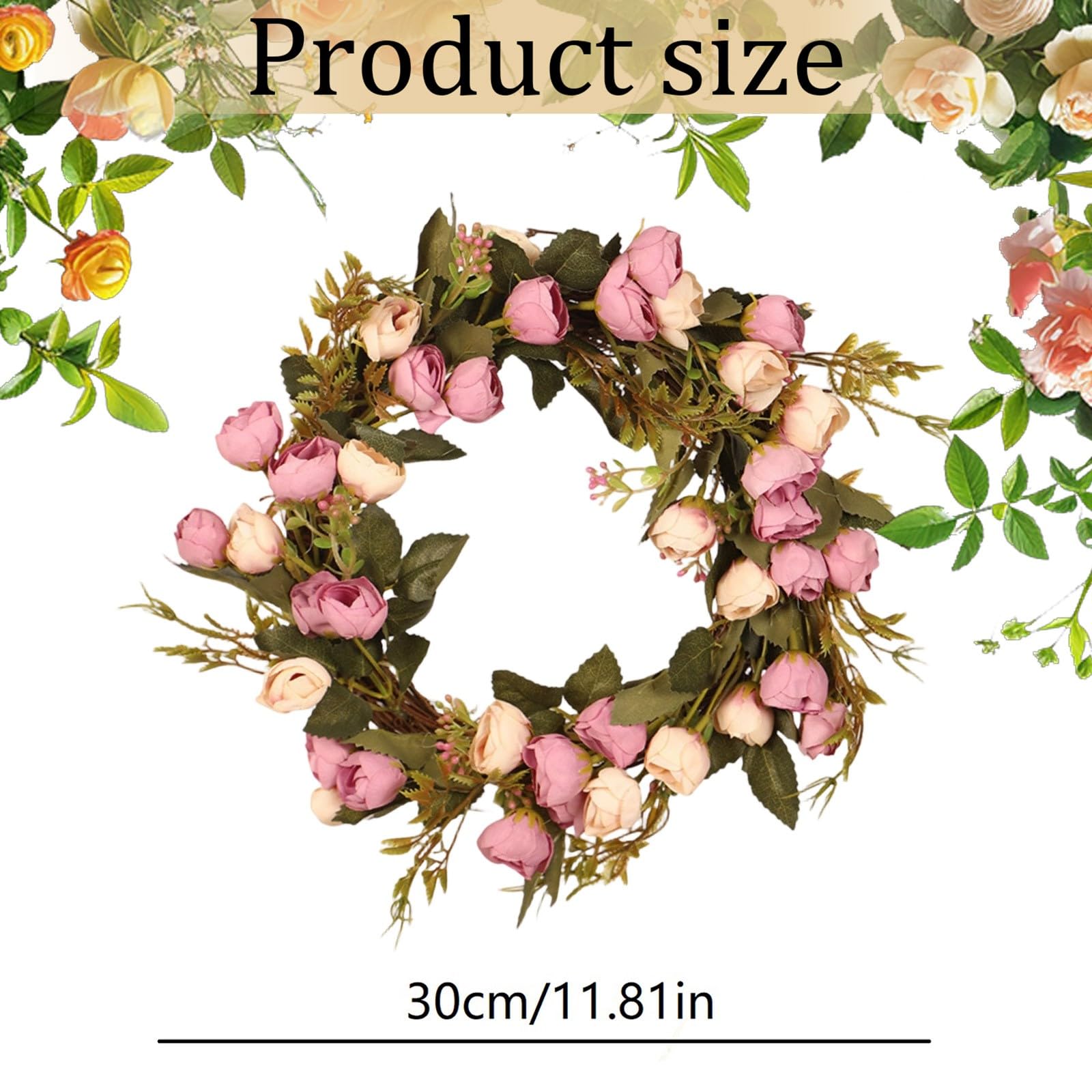 Corona de peonía artificial () - Corona de primavera para puerta de entrada, colgante de pared, ventana, decoración de boda, rosa viejo, decoración de dormitorio (púrpura, 30 x 30 x 2)