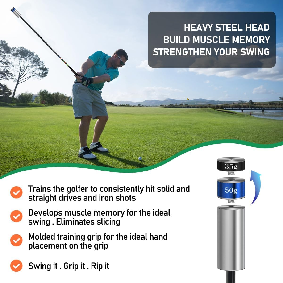 SWINGTEK Accessoire d'entraînement au swing de golf pour entraînement en intérieur, bâton d'échauffement améliorant le rythme, la prise, la flexibilité, l'équilibre, le tempo et la force avec 2 poids