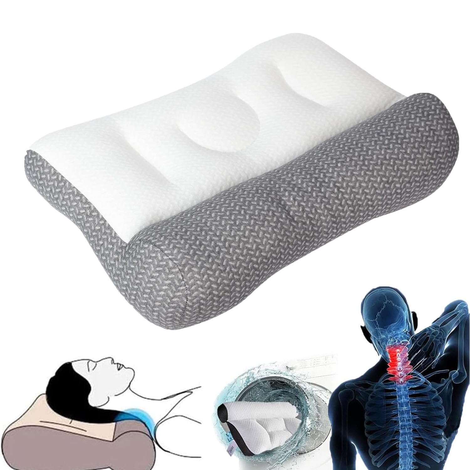 Sohobloo's Super Ergonomic Pillow - Protect Your Neck and Spine, Sohobloo Neck Pillow, Elitiquea Pillow,Ergonomic Neck Pillow for Side Sleeping,Memory Foam Neck Pillow,Machine Washable (Gray, 29IN)