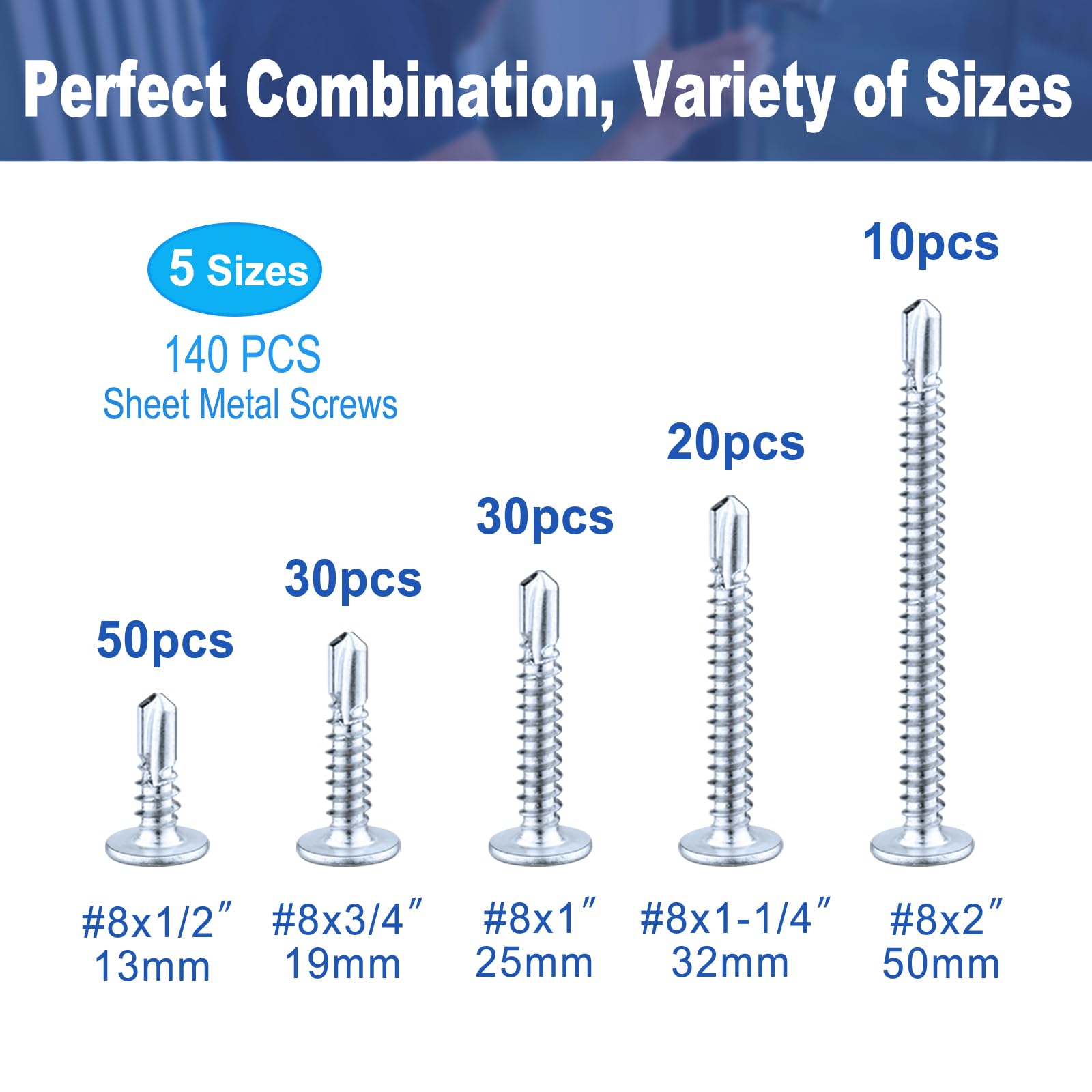 140 Pcs Sheet Metal Screws - Self Tapping Kit -2 140 Pcs Sheet Metal Screws - Self Tapping Kit -2