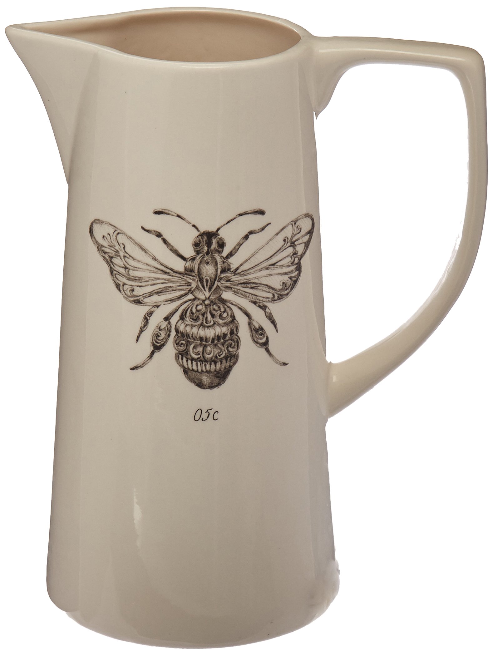 White Ceramic Pitcher with Bee Image