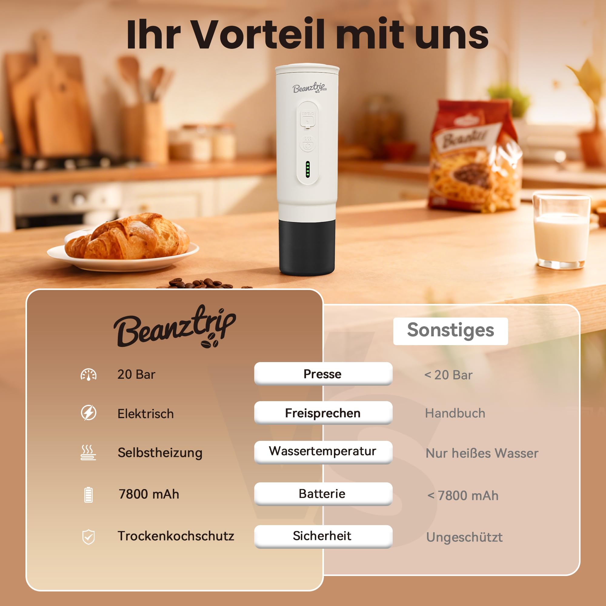 H02 PRO 2-in-1 Tragbare Kaffeemaschine mit Akku, 20 Bar, Selbsterhitzung, USB-C, kompatibel mit NS-Kapseln & gemahlenem Kaffee, Mini Campingkaffeemaschine für unterwegs, Wohnmobil – Geschenk Vatertag