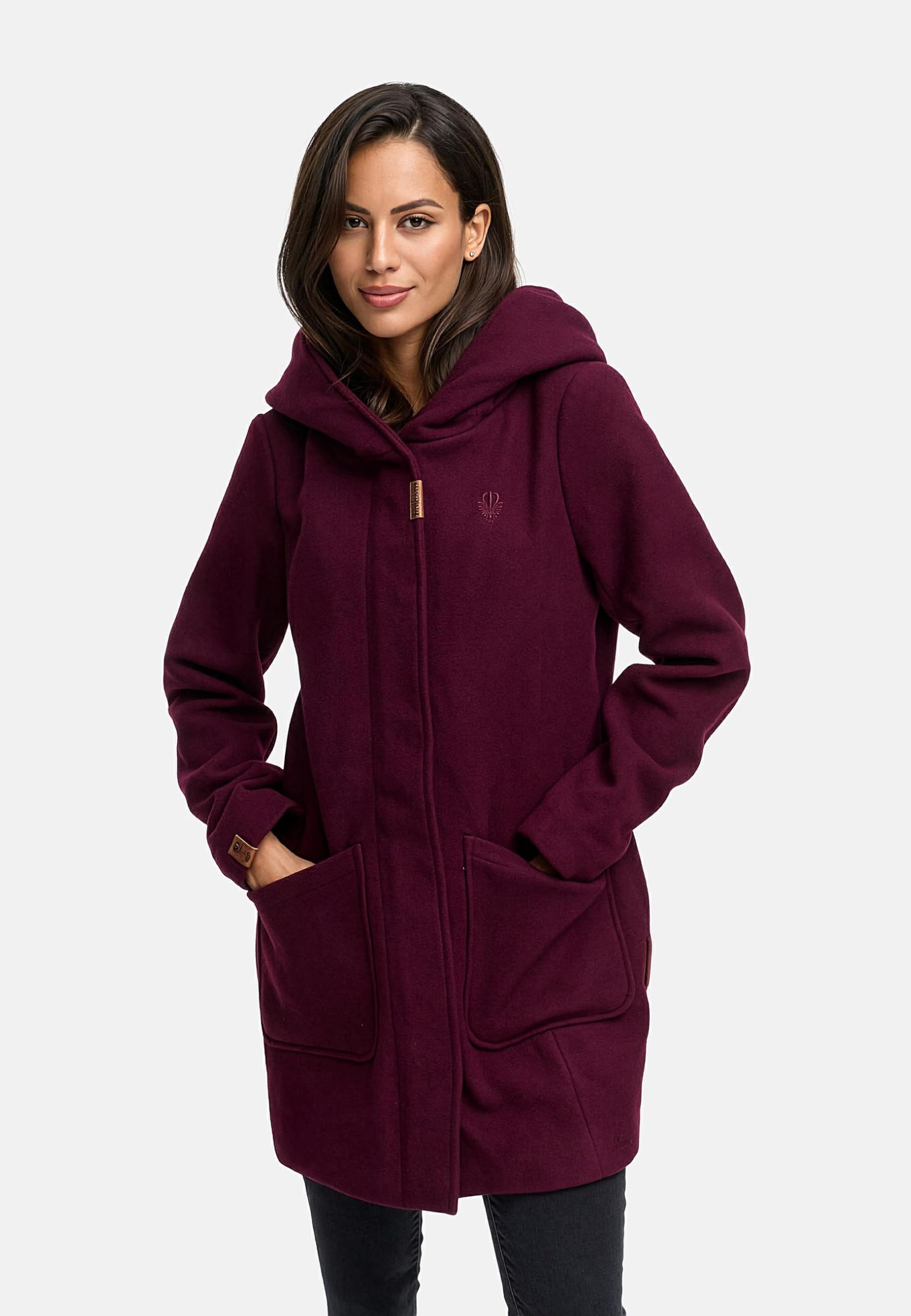 MARIKOO Damen Mantel in Wollmantel-Optik warmer Trenchcoat mit Kapuze Maikoo XS-5XL
