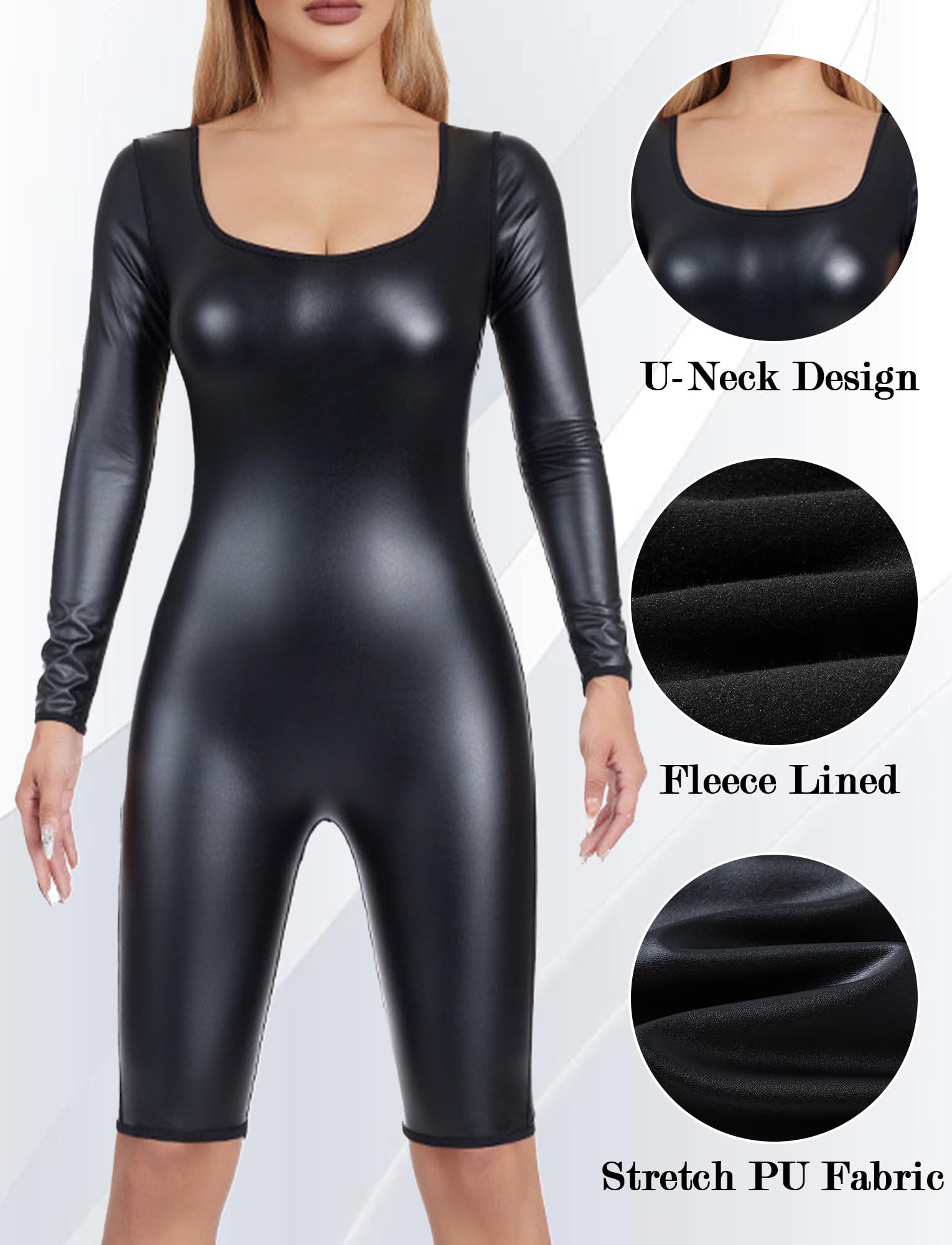 Bodysuit Femme Body en Cuir Sexy Une Pièce Jumpsuit Combinaison de Sport Catsuit Moulante Stretch Shapewear Costume de Fête Clubwear S-4XL