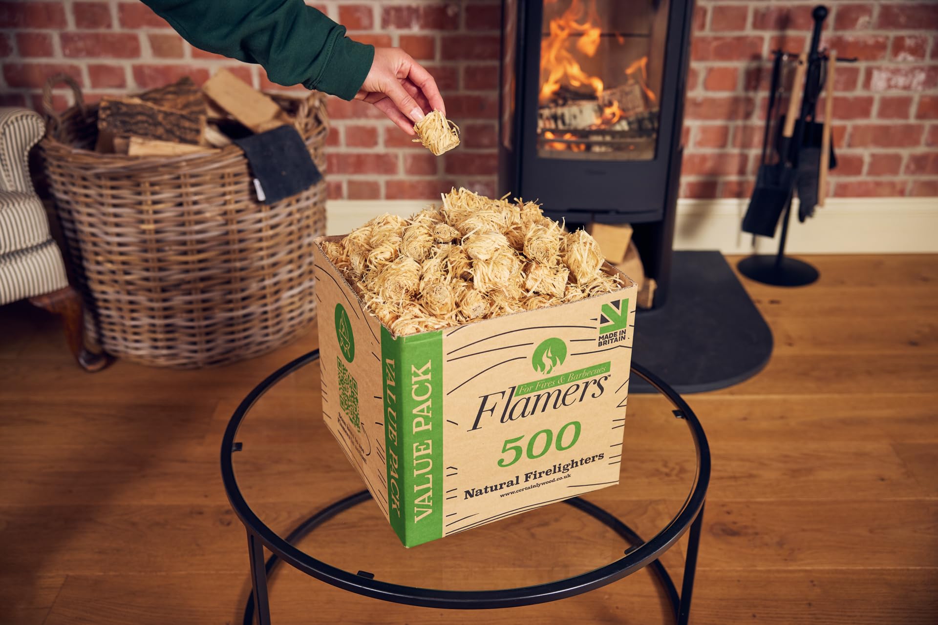 Flamers Natural Wood Wool Firelighters 500 Value Pack – Fire Lighters for Wood Burner, Open Fires and Fireplaces – BBQ starter – Fires starters- Made by us in the UK — view 5