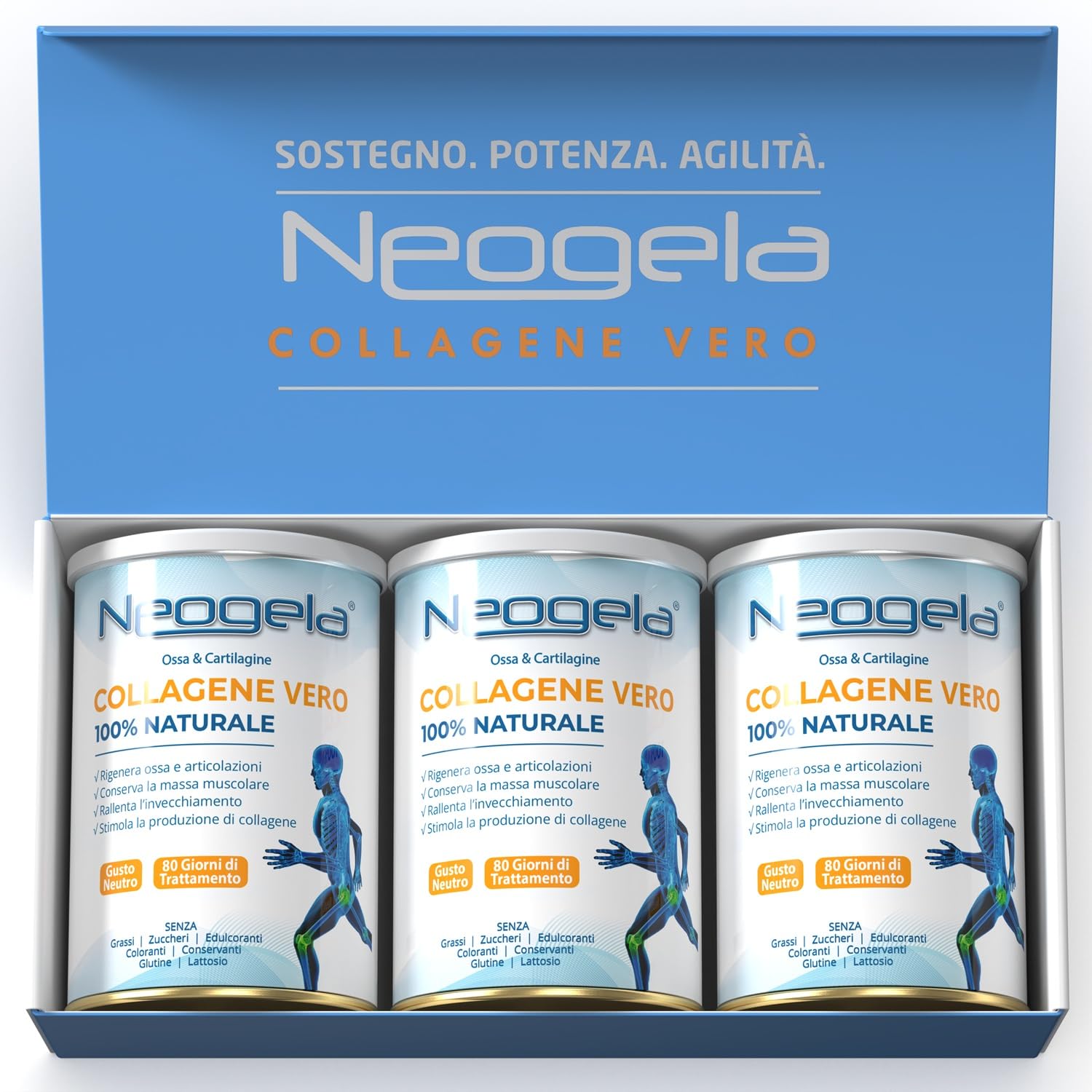 Neogela - 98% di Collagene Purissimo (Formato da 400gr, Prodotto Naturale) - Benessere Osseo e Articolare, (3 Confezioni-1200gr)