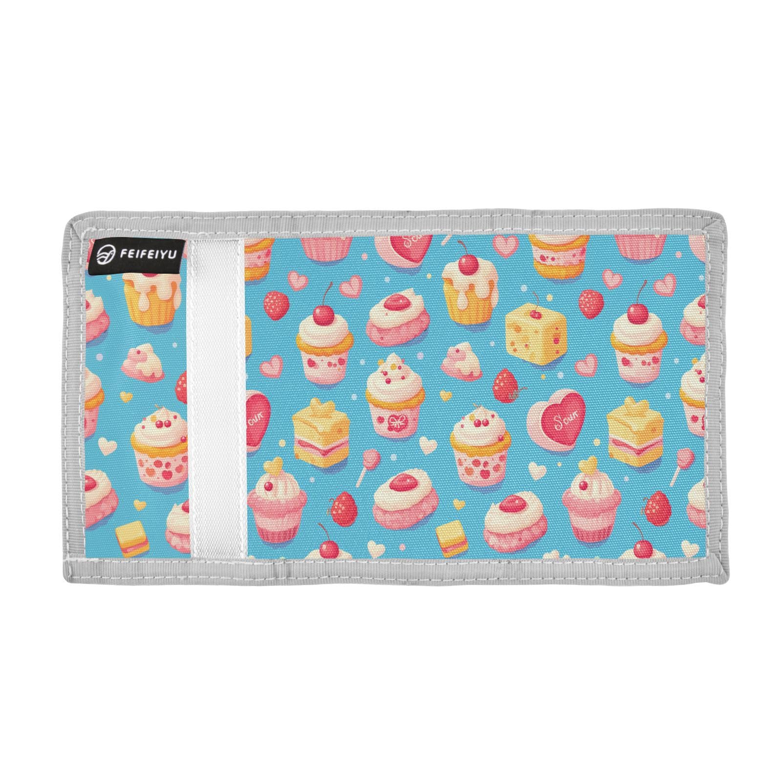 Yoogain Dessert Cake Cartoon Blue Pink mens wallets for womens Trendy billfolds with lanyard