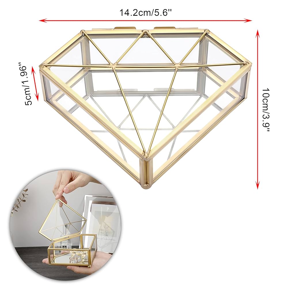 Amazon｜ELLDOO ゴールドガラス蓋付きボックス ダイヤモンド型