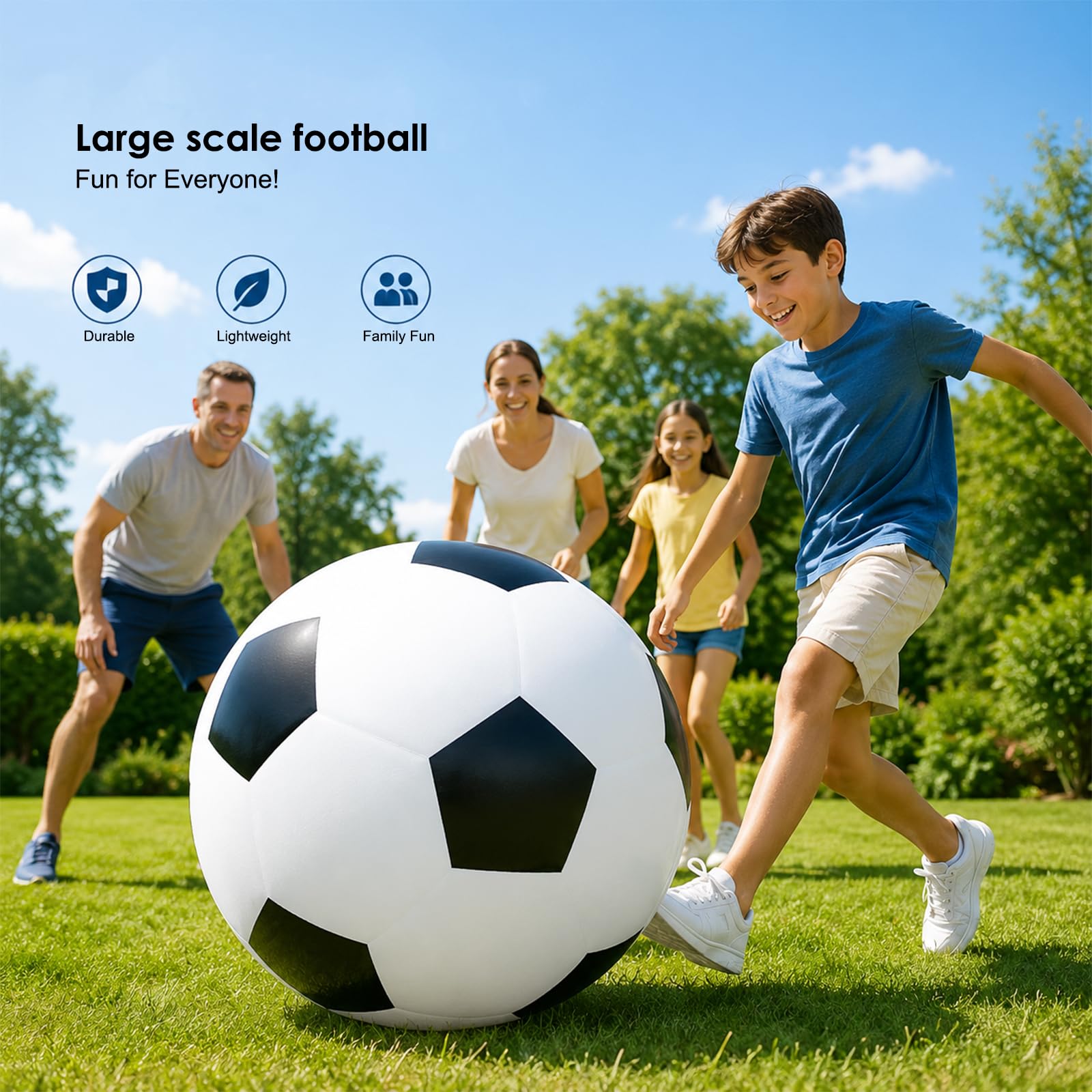 LOMUG XXL Fußball Ø 80cm Groß, Aufblasbarer Spielball mit mega Sprungkraft, Riesenball Softball Fußball Aufblasbare Fußballbälle xxl ball für Indoor&Outdoor,Fussball Geschenk für Kinder Jungen Mädchen