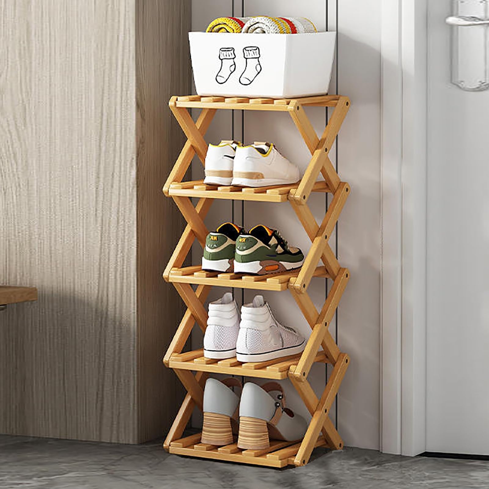 Scarpiera in bambù a 5 ripiani - Organizer per scarpiera in legno