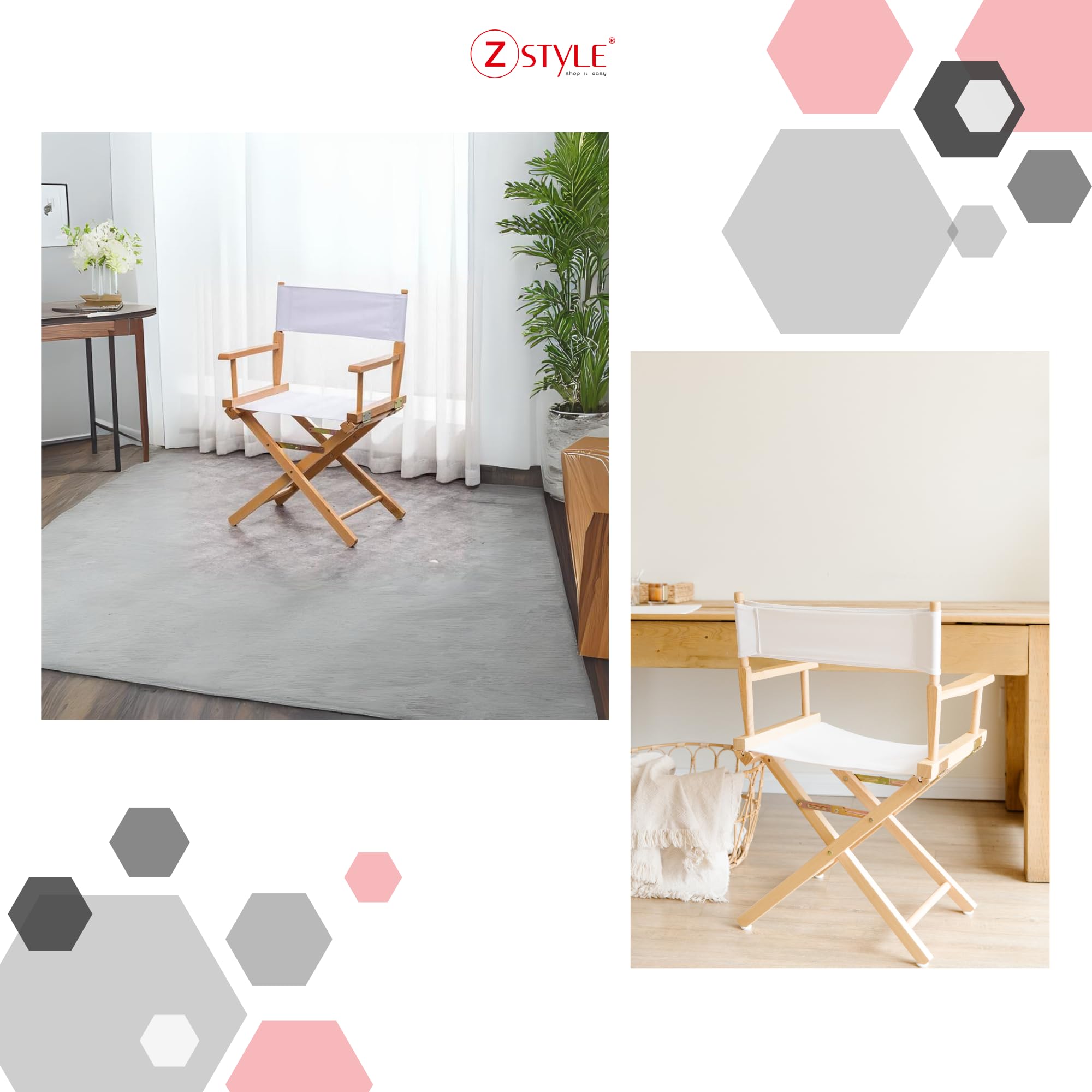 ZStyle Folding director's chair made of wood, 90 cm high, 54 cm