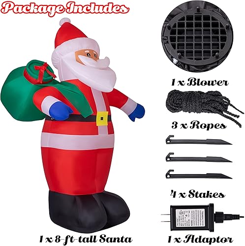 Miniatura 5 de Sunnyglade Papá Noel inflable de Navidad de 8 pies para decoración al aire libre, Papá Noel con bolsa de regalo verde, decoración de Navidad para