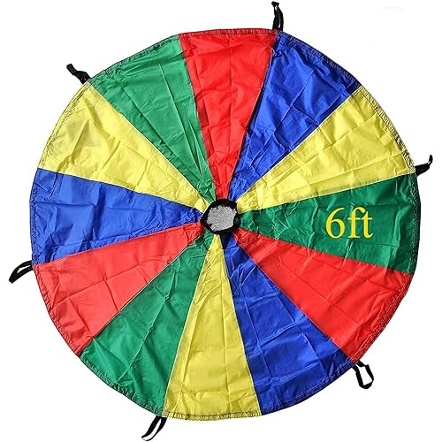GSI Kids Play Parachute Rainbow Parachute Toy Tent Game for Children Gymnastic Cooperative Play and Outdoor Playground Activities (Rainbow 6 Feet) (6 Feet Parachute)