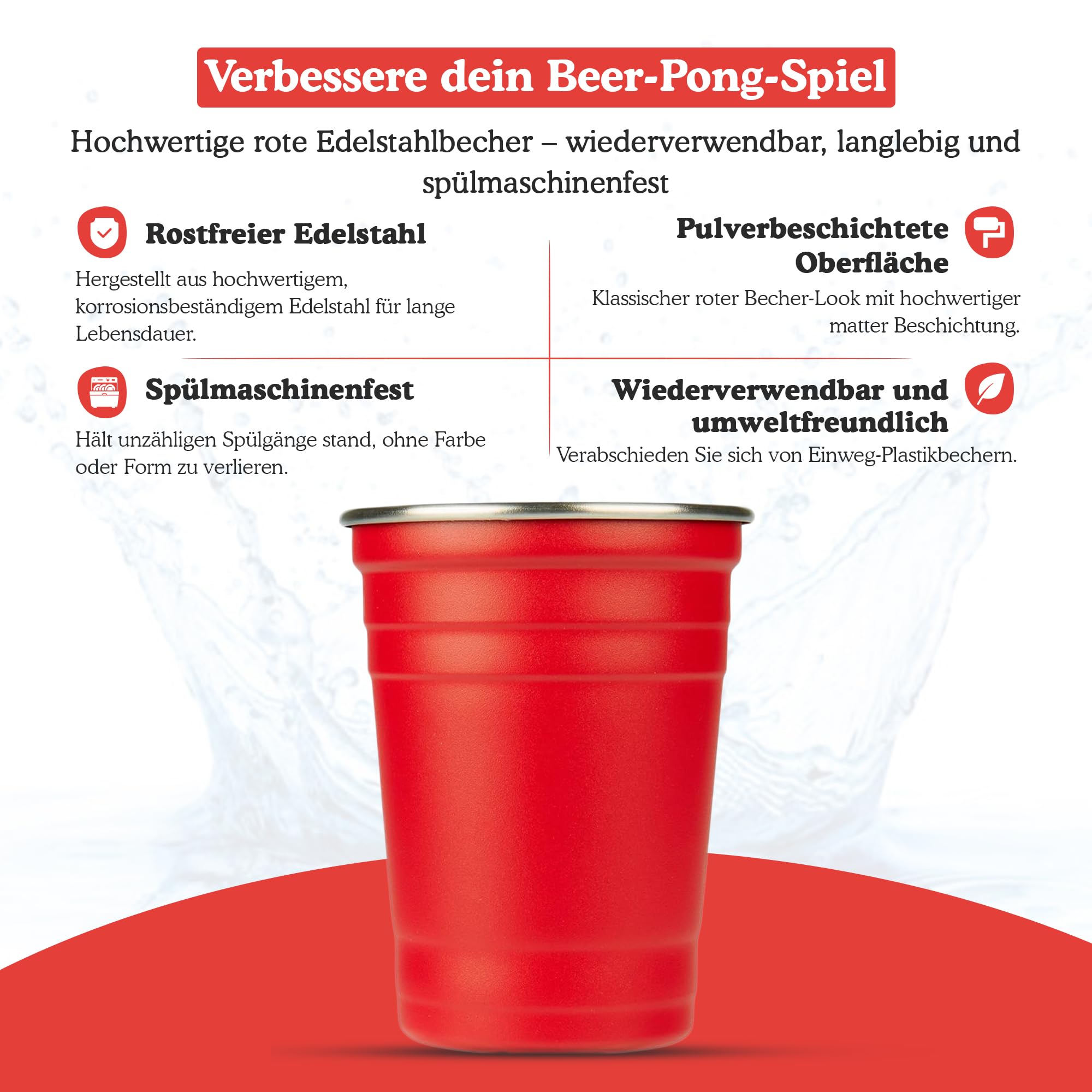 GetBuckets® Lot de 12 gobelets à bière pong - Passe au lave-vaisselle - Dimensions d'origine et en acier inoxydable - 473 ml.