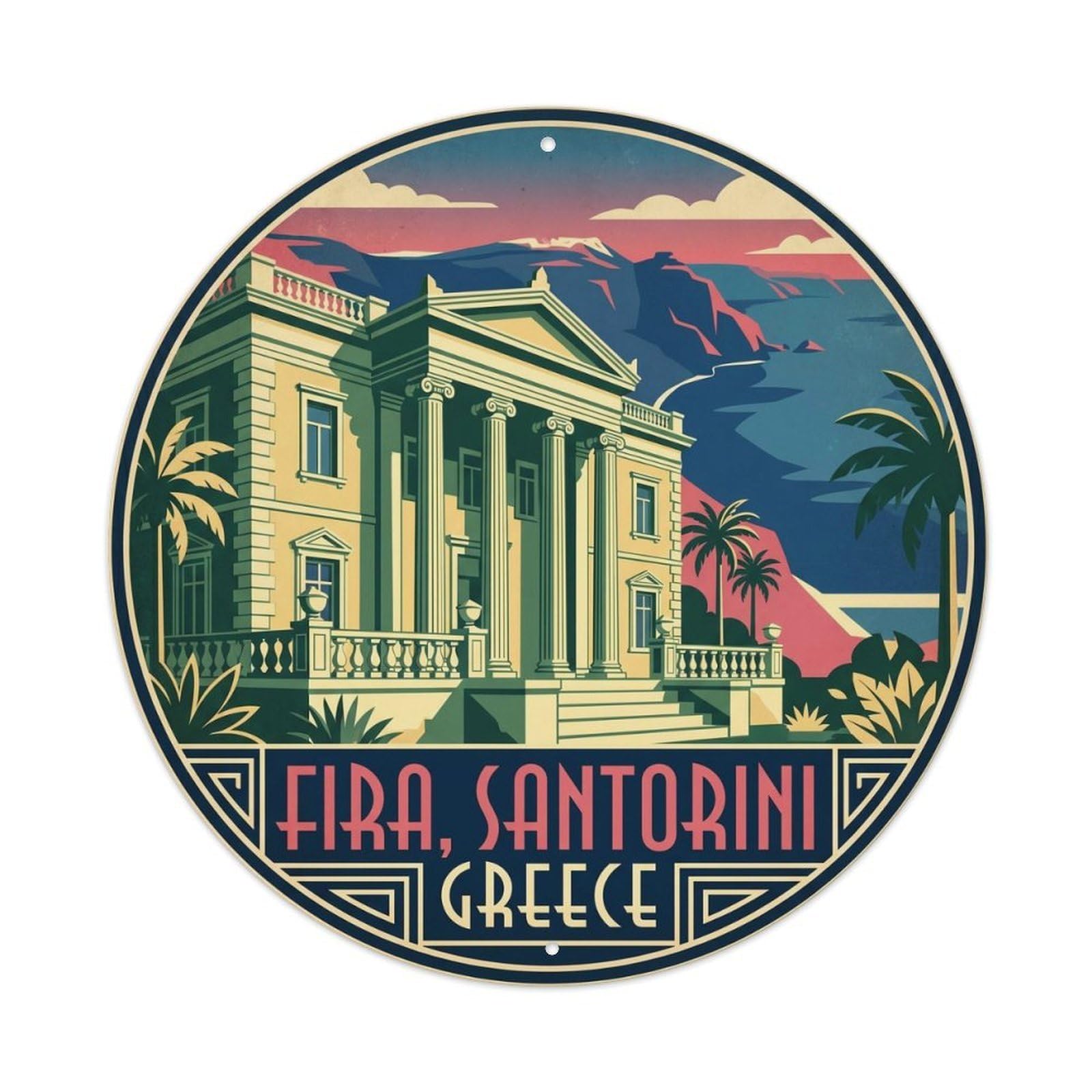 Neoclassical Mansion Fira Santorini Greece Travel Metal Tin Sign