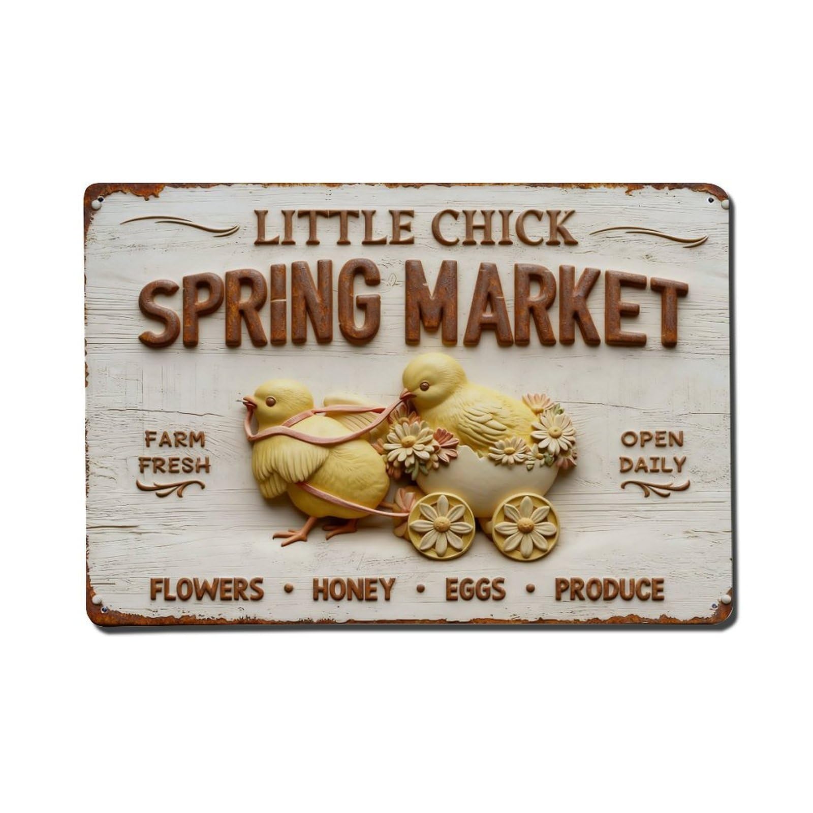 Iageret Vintage Chick Cart Flowers Honey Eggs Metal Tin Sign Retro Wall Decor, Bar Garage Cafe Kitchen Home Wall Art Poster Decoration 8X12inches