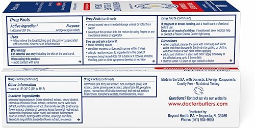 Miniatura 8 de Doctor Butler's Crema para hemorroides y fisuras, tratamiento instantáneo para aliviar el dolor de hemorroides con lidocaína, crema de hemorroides