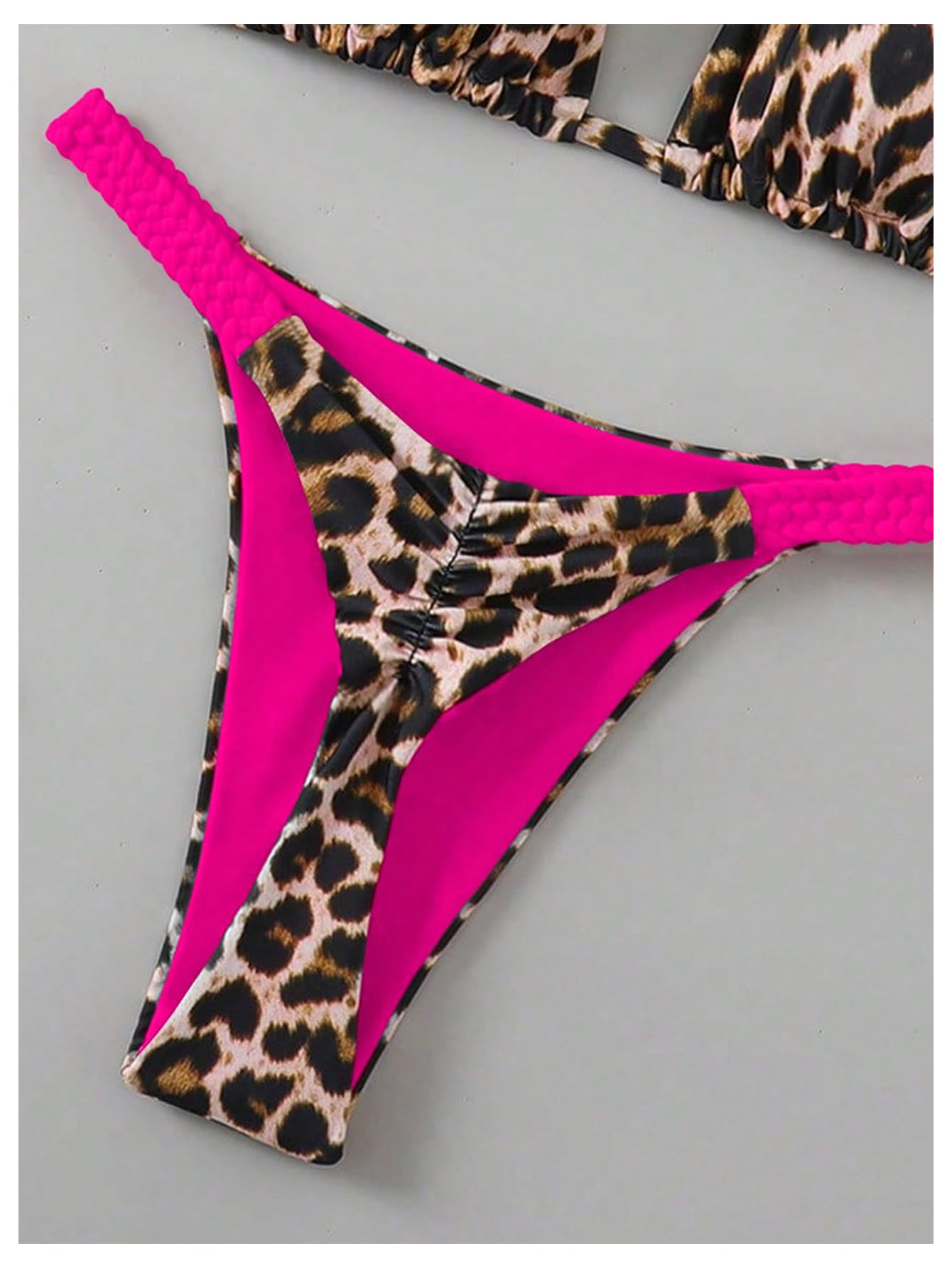 Floerns Bikini da donna 2 pezzi stampa ghepardo Halter String vita alta perizoma costumi da bagno