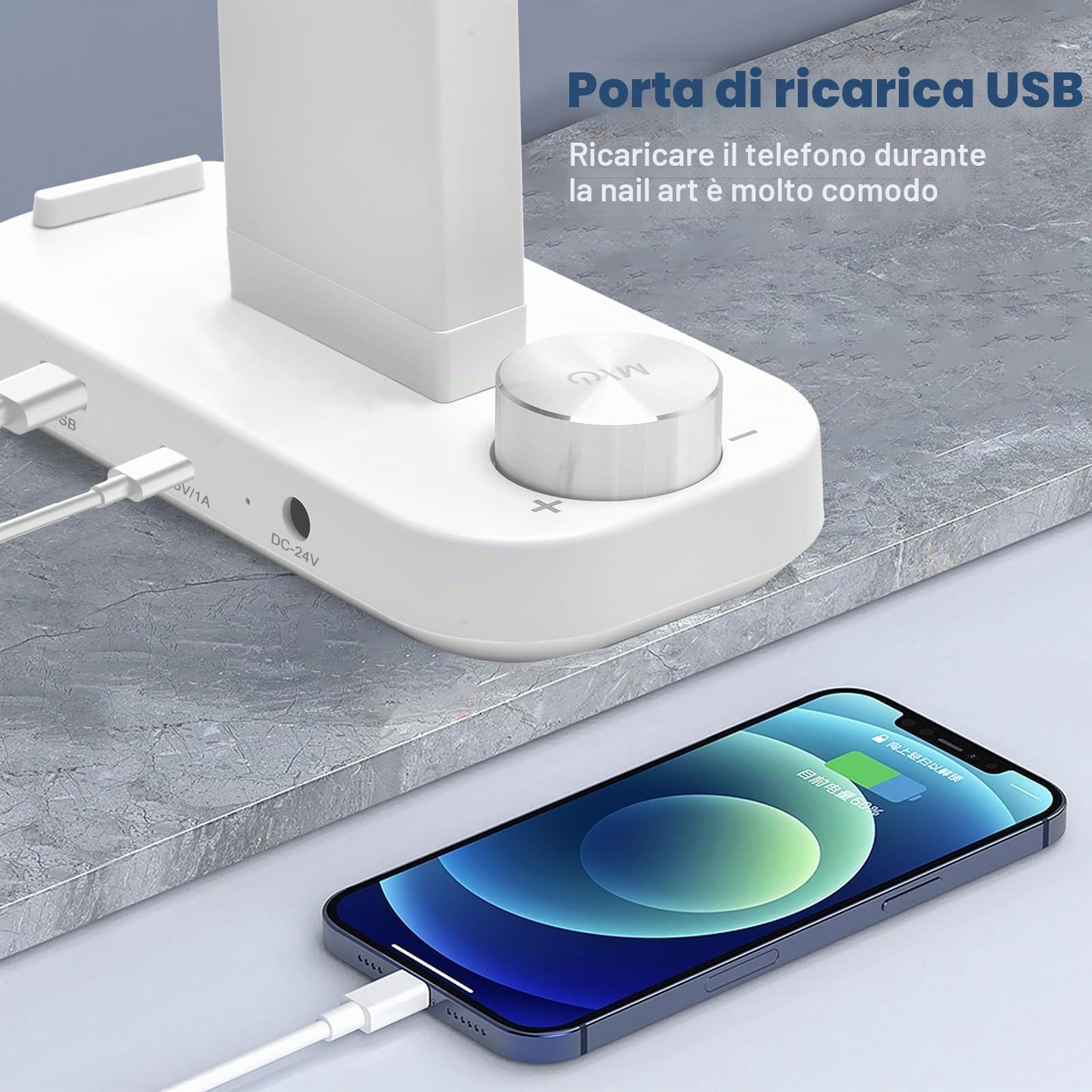 CGBE Lampada Mezza Luna per Unghie con Portacellulare per Onicotecniche | 34 Pollici 40W Lampada da Tavolo LED - Luce da Scrivania con 3 Modalità 10 Luminosità per Manicure Tatuaggi Pittura - Bianco