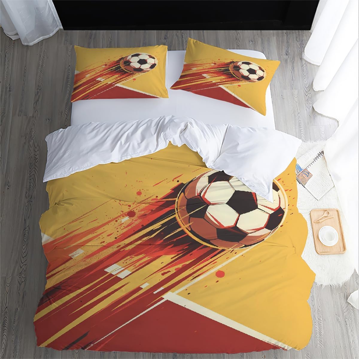 Housse de couette 160x200 football 3d en microfibre douce premium style abstrait