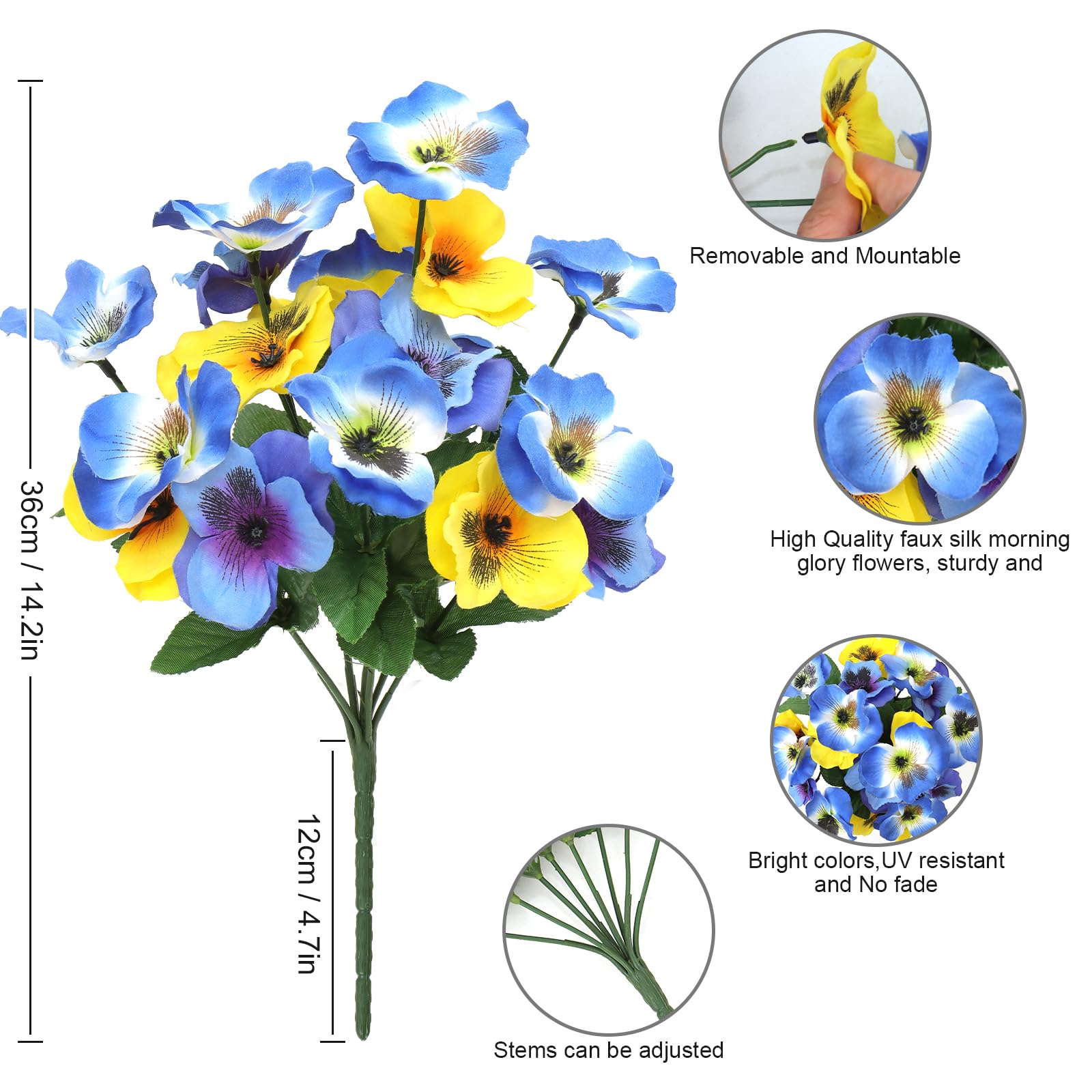 Fiori artificiali del viole del pensiero, fiori finti per esterni, resistenti ai raggi UV, in plastica, piante finte per portico anteriore, giardino, finestra, fioriera, decorazione da