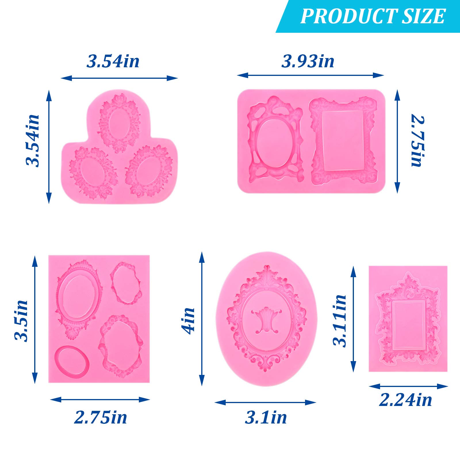 Photo 1 of Patelai 5 Pcs Photo Frame Silicone Molds for Chocolate Vintage Picture Frames Fondant Sugar Mold for Cake Decorating Cupcake Topper Chocolate Candy Polymer Clay Butter Cookies Resin