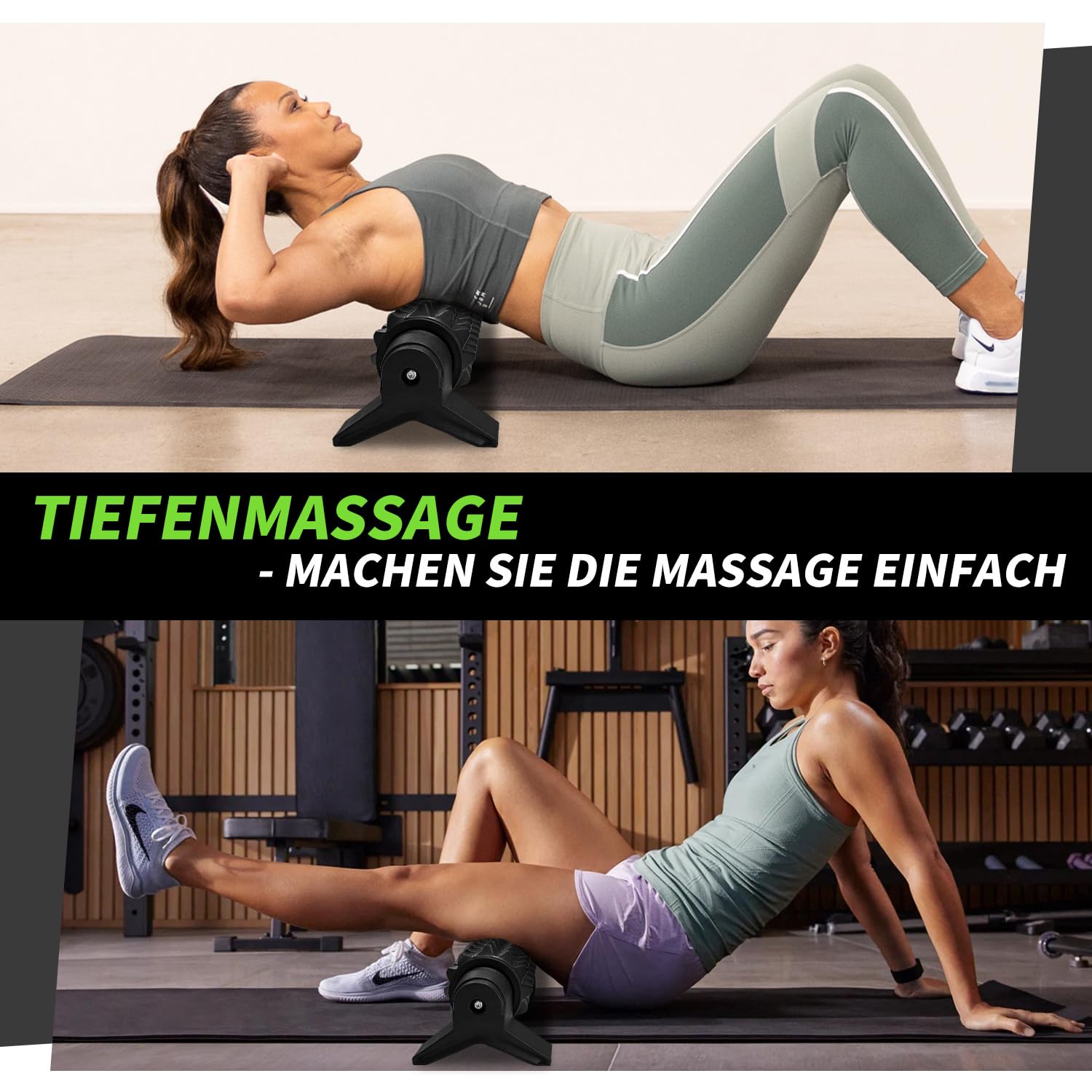 Rodillo Masaje Muscular, Eva Foam Roller con Soporte, Fitness Rodillo de Espuma para Yoga, Pilates y Alivio de Tensiones, Masaje de Espalda, Piernas, Aliviar el Dolor, Entrenar los Músculos (Negro)