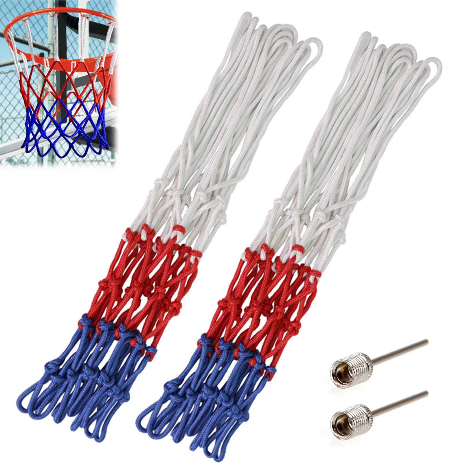 Heavy Duty Basketball Net,Basketball Net Replacement,Nylon Braided Duty Net,12 Loop Standard,Woven Tricolour Nets,Replacement Hoop Nets,Basketball Accessories,for Indoor Outdoor,2 PCS