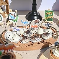 Vista 4 de WERNNSAI 36 decoraciones de dinosaurio para tartas – Decoración de cumpleaños de dinosaurio, decoración de cupcakes de dinosaurio, decoración