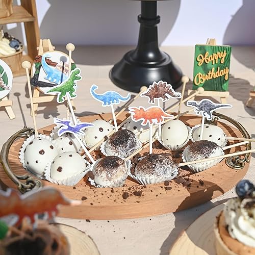 Vista 5 de WERNNSAI 36 decoraciones para tartas de dinosaurio, decoraciones de cumpleaños de dinosaurio, decoración de cupcakes de dinosaurio, decoración