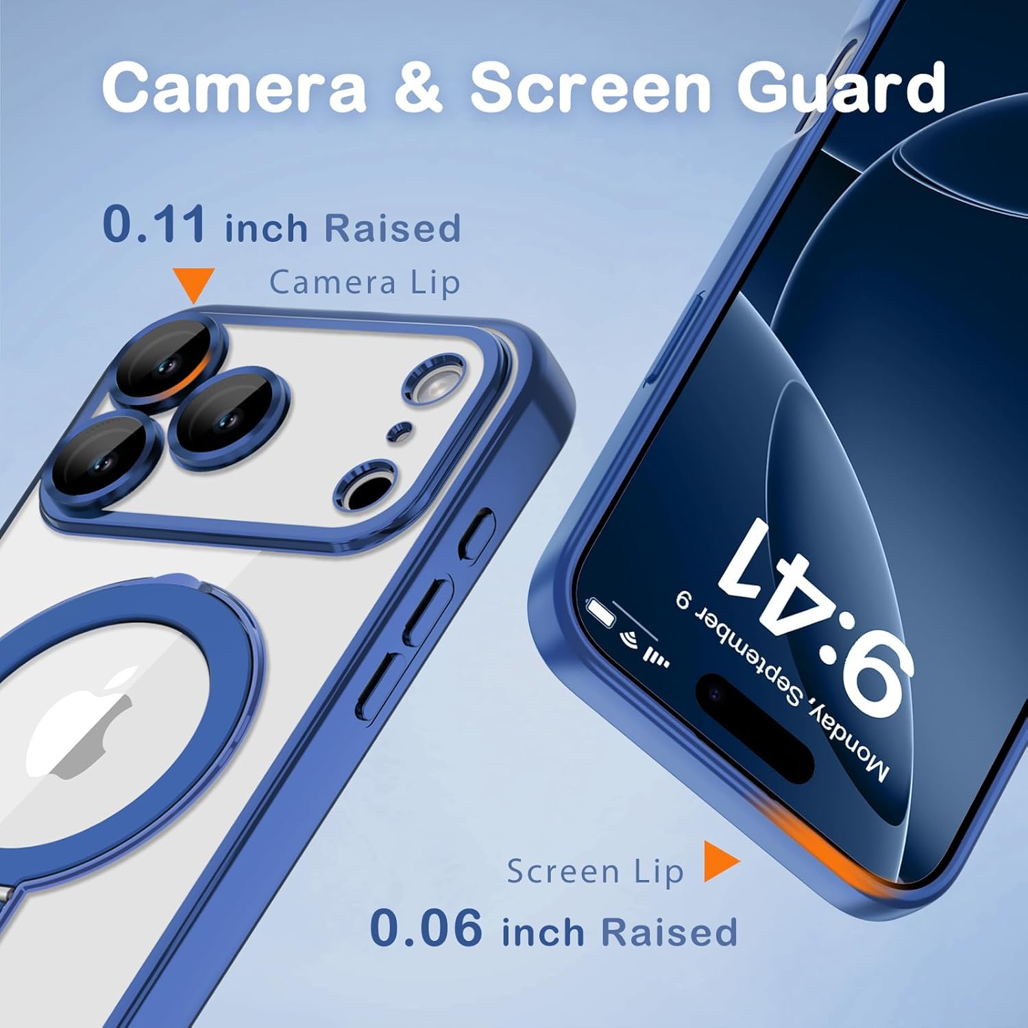 Magnetic for iPhone 17 Pro Max Case with Stand [Compatible with MagSafe] [Full Camera Protection] Cute Slim Clear Phone Case for iPhone 17 Pro Max Women Girls, Clear Navy Blue - Image 4