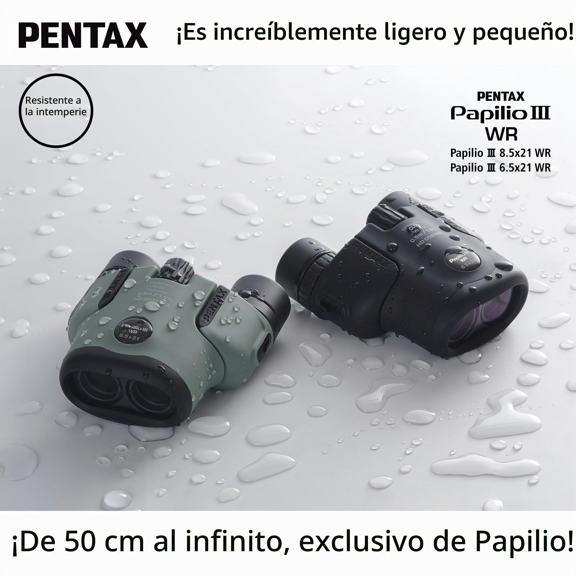Binoculares Pentax Papilio III, 8.5 x 21 Resistentes a la Intemperie, Negro, Enfoque cercano 50 cm, a Prueba de Salpicaduras, Museo, Exterior, Naturaleza, Deportes en Vivo, Recubrimiento HD
