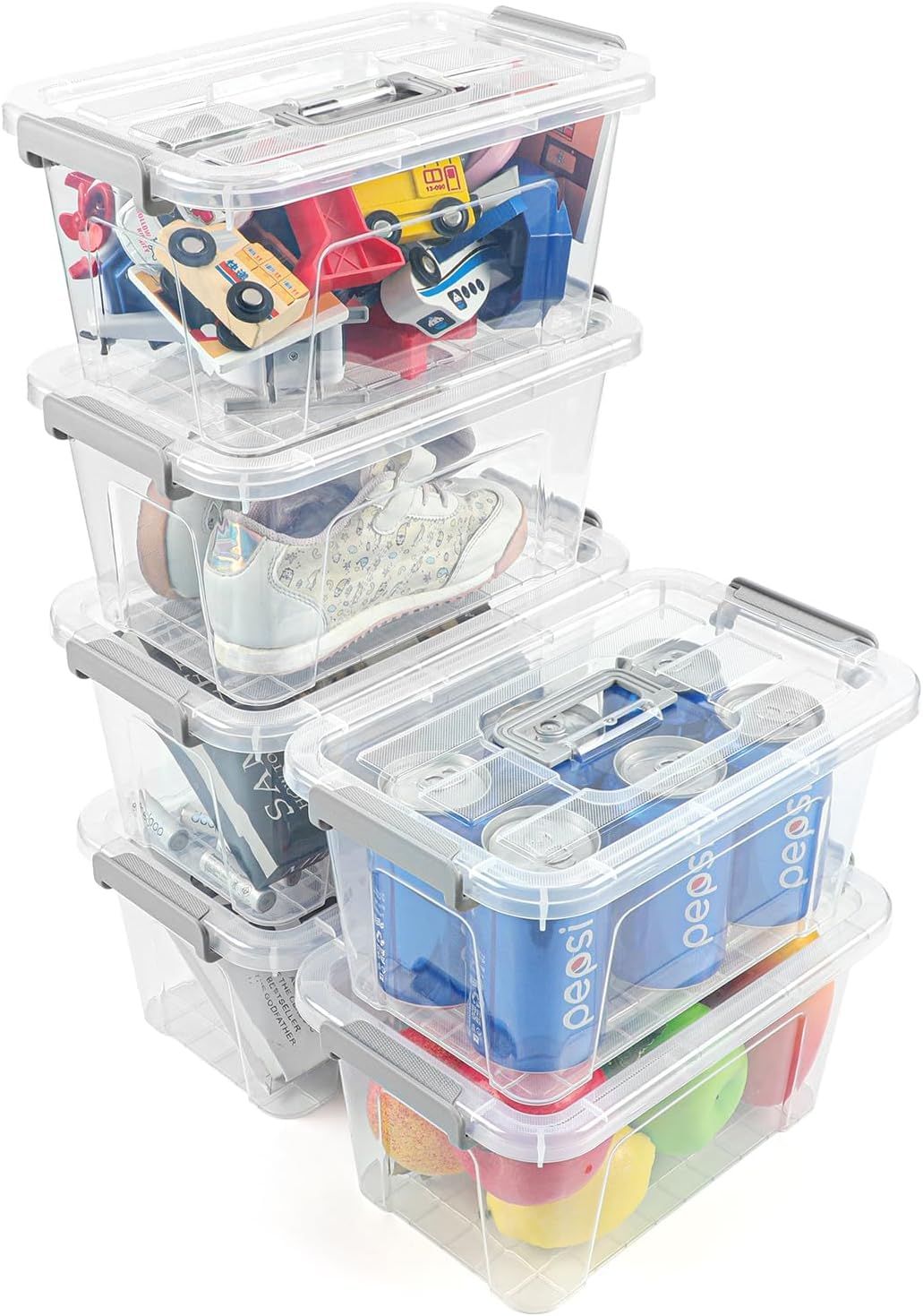 NUMIFUN Plastic Storage Bins with Lids 6 Pack Storage Organizer, 7 Quart Stackable Storage Bins with Buckle Lids and Handle easy for Home Office Pantry Organization, Clear Lids