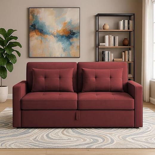 Emilio 2 Seater Pull-Out Sofa Cum Bed - Maroon