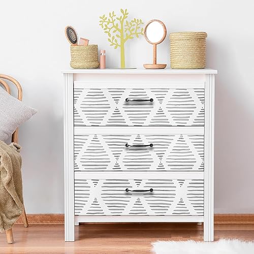 Miniatura 8 de WENMER Papel tapiz geométrico para despegar y pegar de 17.3 x 118 pulgadas, papel tapiz de rayas gris y blanco, papel tapiz geométrico,