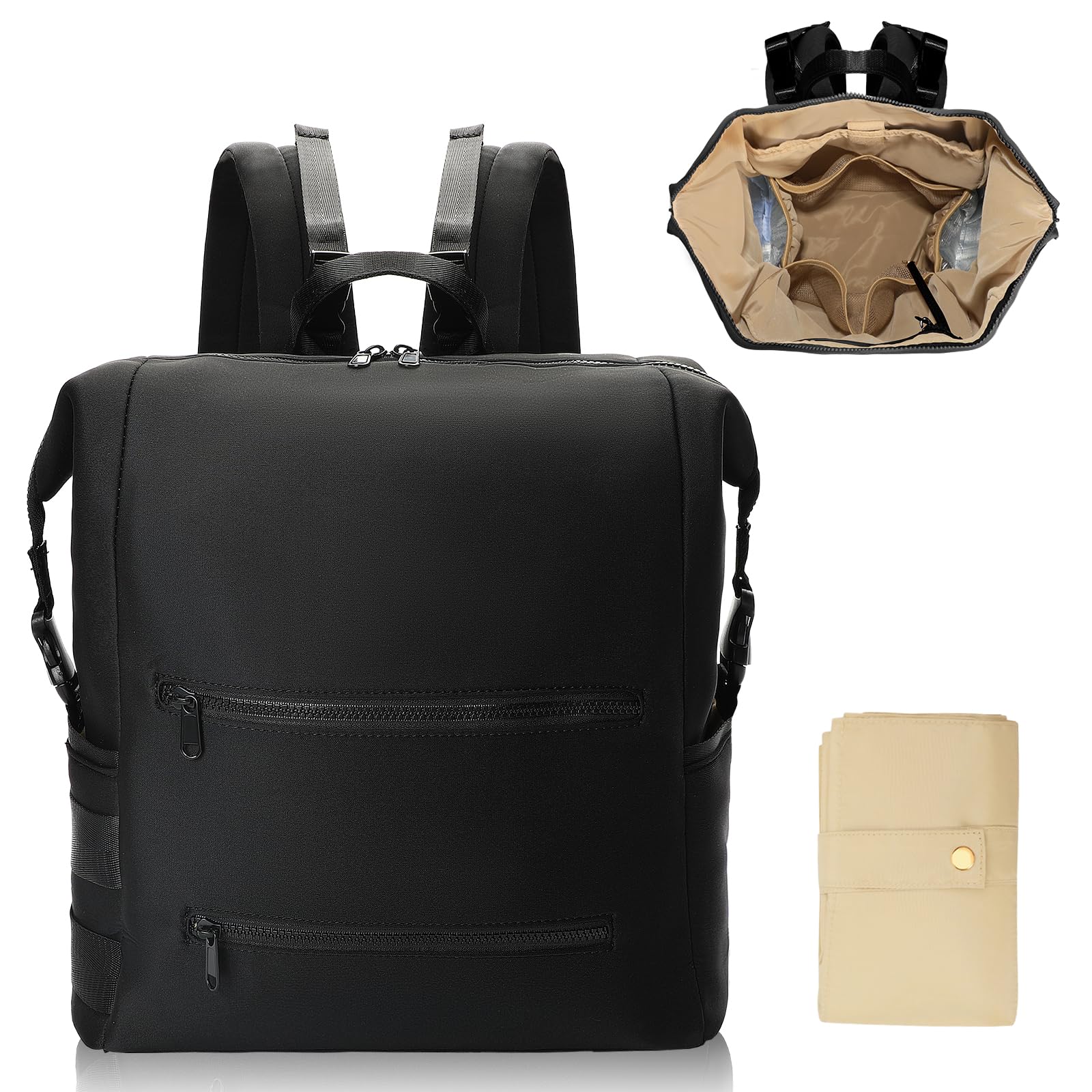 MISS FONG Mochila de neopreno para pañales con cambiador, bolsas grandes de maternidad para recién nacidos, bolsa de viaje con bolsillos aislados