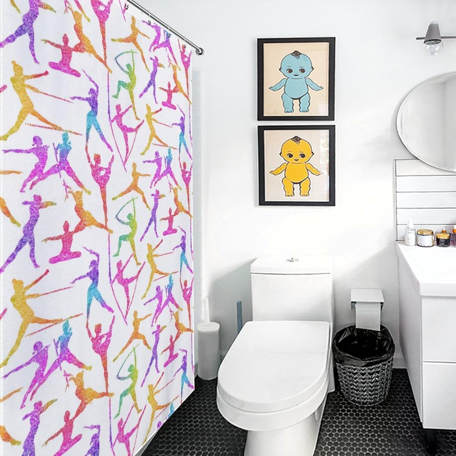 Silhouettes Colorful Rhythmic Gymnastics Shower Curtain 46.85x70.87Inch（119x180cm） Polyester Bath Curtain Shower Curtains Printed Decorative