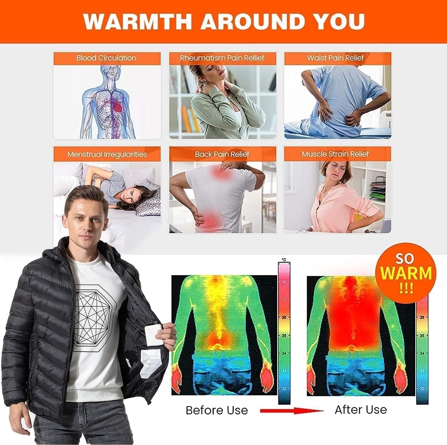 Chaqueta calefactable para hombres y mujeres, chaqueta calefactora eléctrica USB, abrigo, ropa calefactora, 19 zonas calefactadas, 3 temperaturas ajustables, chaleco cálido lavable en invierno