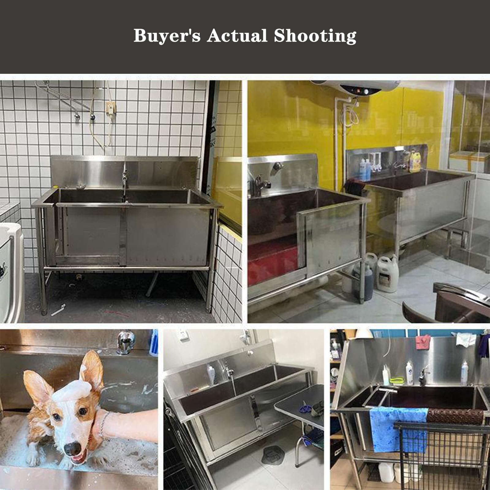 Hundepflegestation, Edelstahl, groß, professionelle Haustier-Badestation für Zuhause und gewerbliche Nutzung (80 cm Tiefe)