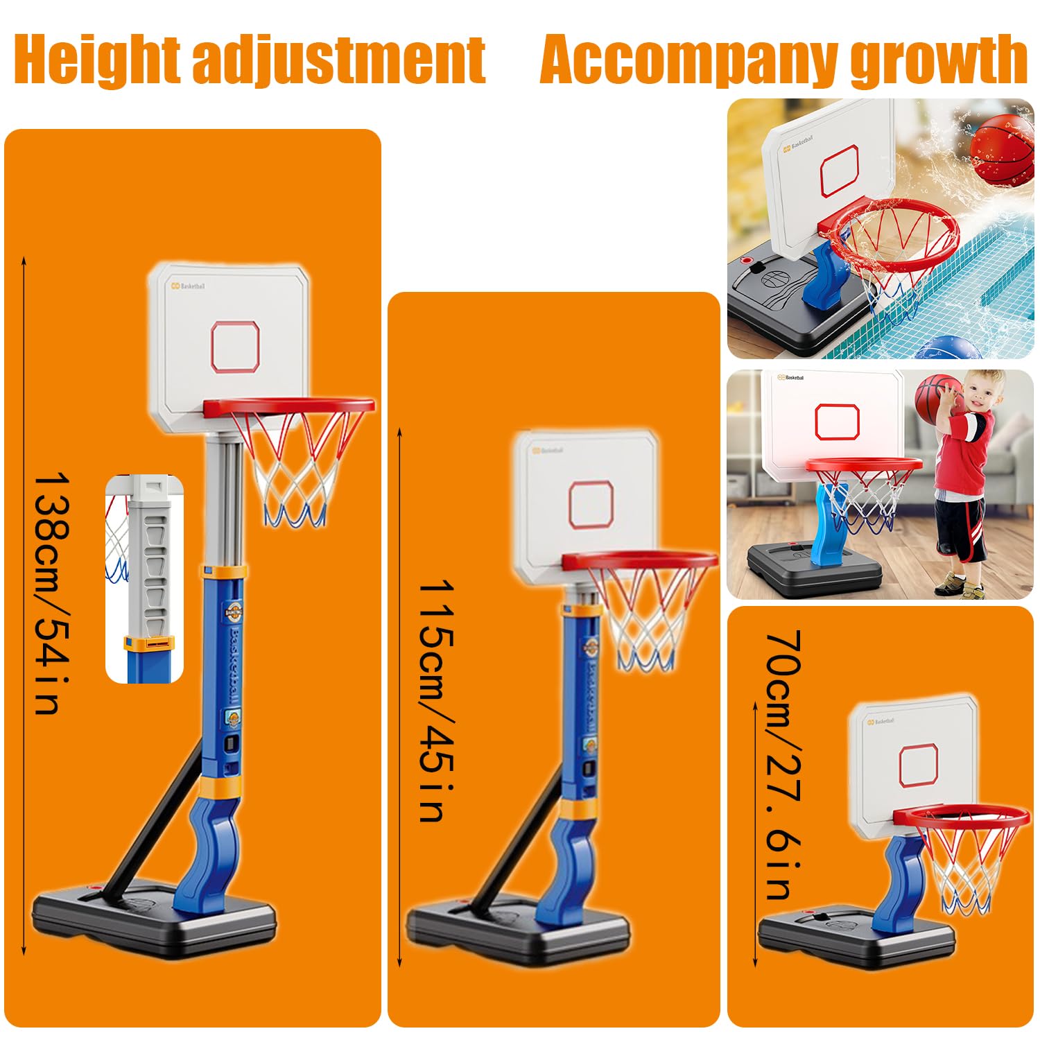 Canasta Baloncesto Infantil,aro de para Interiores y Exteriores con Soporte,Altura Ajustable,Canasta de Baloncesto para Juguetes de habitación para niños de 3 a 8 años