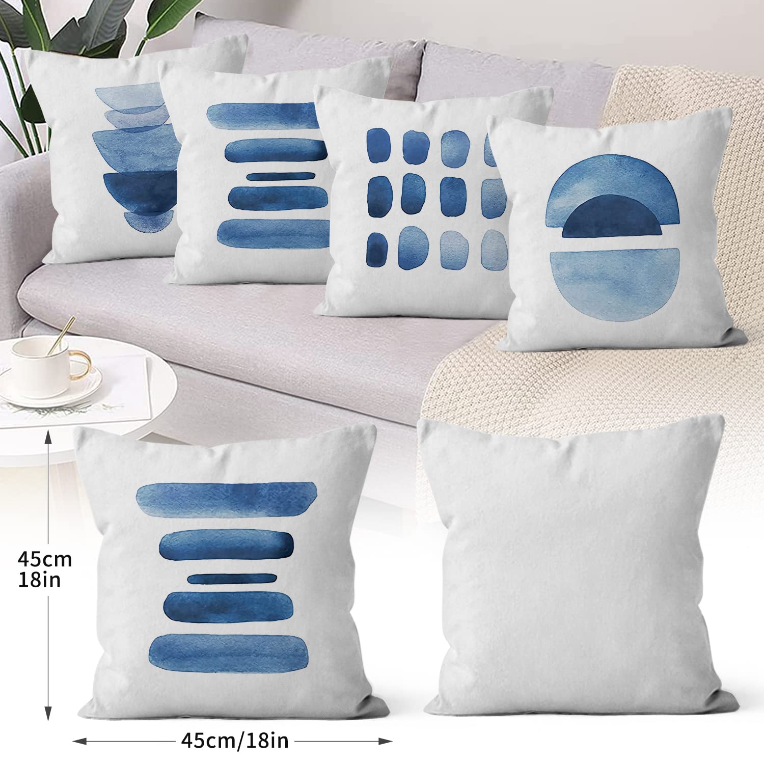 TIDWIACE Federe Per Cuscini 45x45 Cm, 4 Pezzi, Stile Geometrico Moderno, Blu Navy E Bianco, Per Divano E Letto