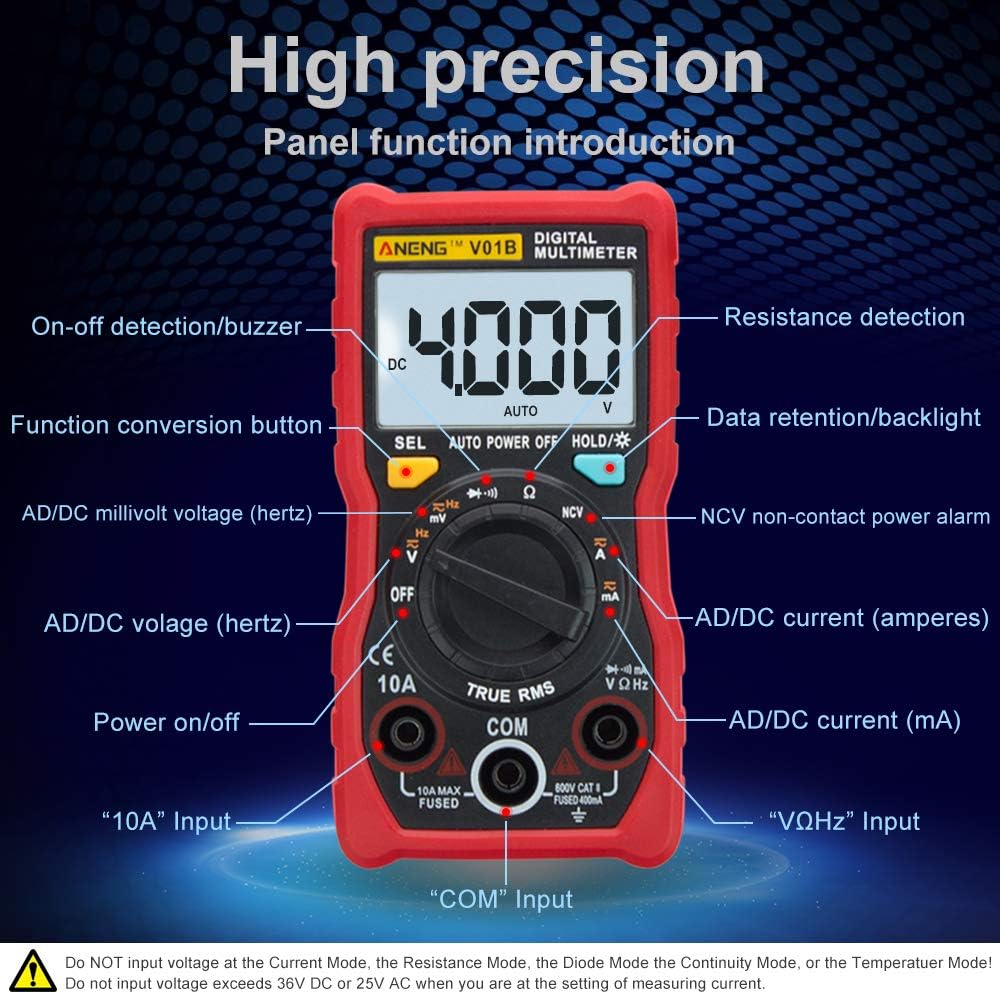 ANENG V01B Multimeter front panel with function labels