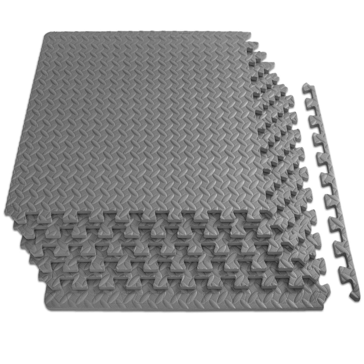 MAXSTRENGTH Interlocking Foam Mats – EVA Puzzle Floor Tiles with Non-Slip Rubber Cushion for Gym, Home, Garage, Yoga, Play Area, and Workout Studio Flooring (Grey, 24 TILES (96 Square Feet))