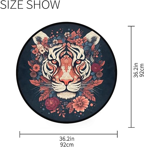 Miniatura 3 de Vnurnrn Alfombra redonda con retrato de tigre de flores, 3 pies, para interiores, alfombra circular para sala de estar, puerta, entrada, dormitorio,