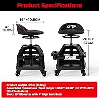 Vista 8 de Rolling Shop Taburete para garaje con ruedas, DO02 - Asiento giratorio de 360° de altura ajustable con almacenamiento de bandeja de herramientas