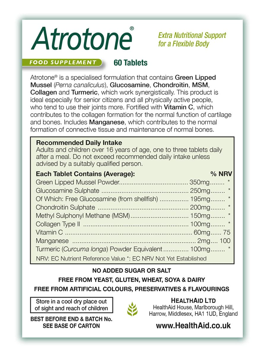 HealthAid Atrotone - Integratore Articolazioni, 60 Compresse Senza Glutine e Senza Lattosio