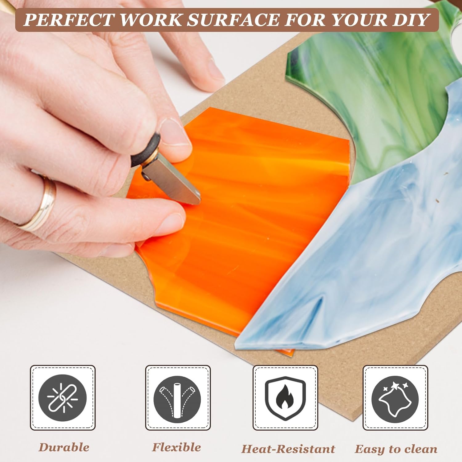 MECCANIXITY 24" x 24" Stained Glass Work Surface Heat Resistant, 5/16" Thick Stained Glass Supplies Tools Cutting Board Mat