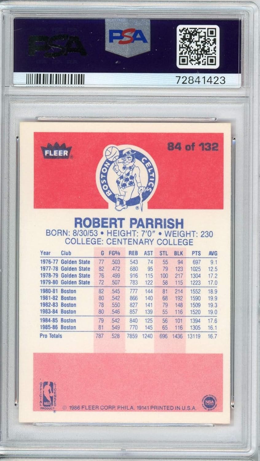 Graded 1986 Fleer Robert Parrish #84 Basketball Card PSA 9 Mint