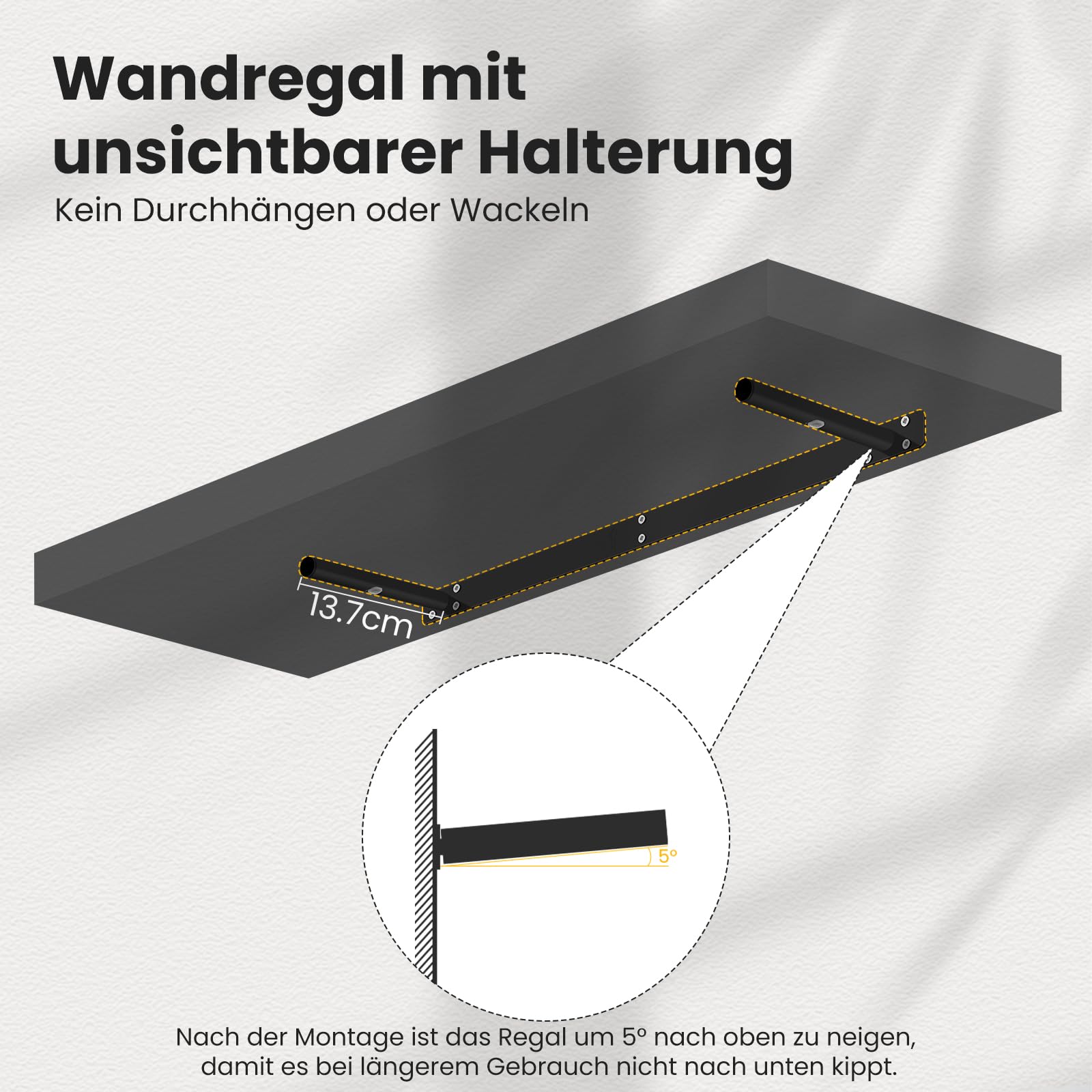 eSituro Zwarte drijvende plank voor woonkamer decor, keuken plank muur gemonteerd met opslag, 100cm lang