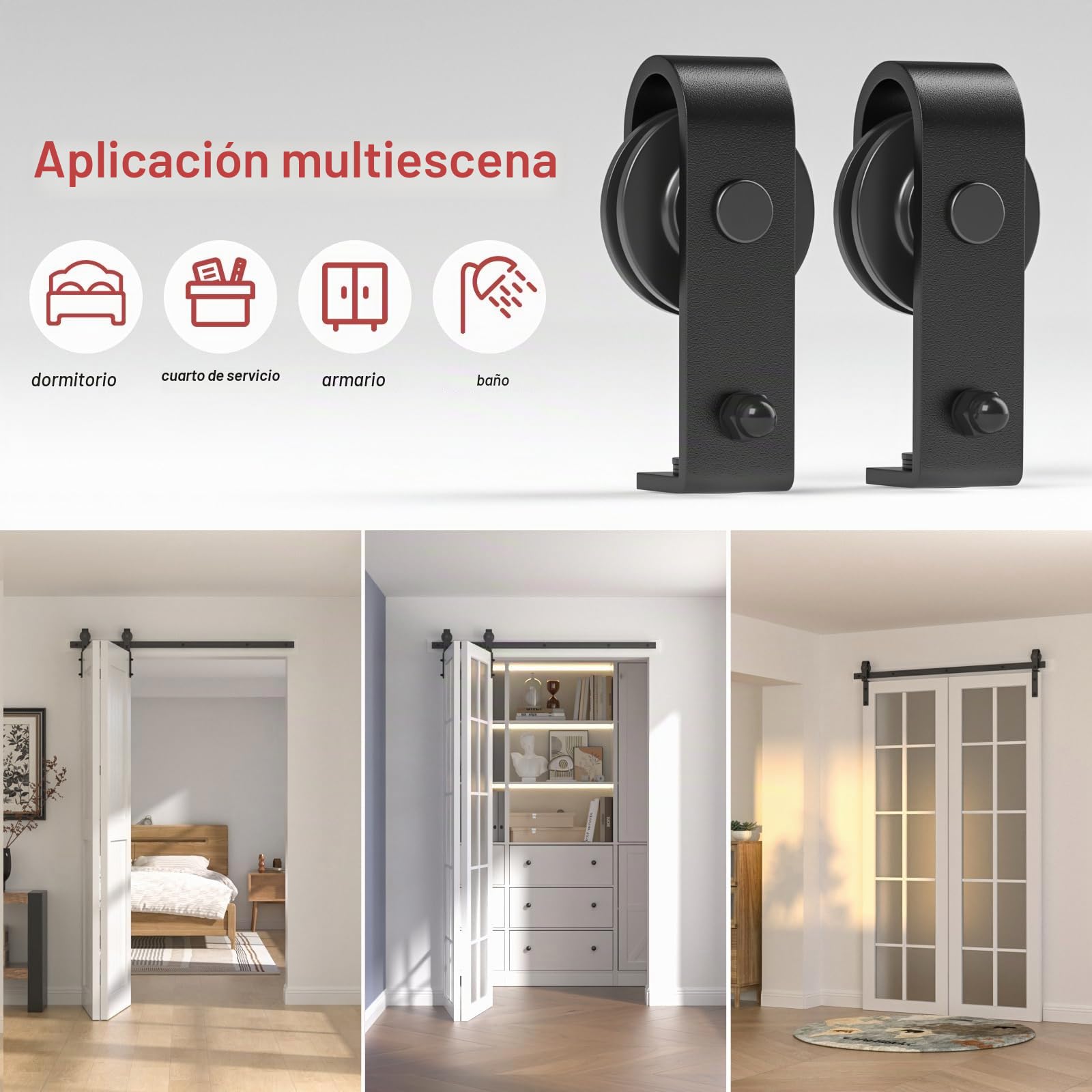 CCJH Kit de herrajes para puerta corredera de granero plegable de 100 cm para 2 puertas plegables (sin puerta)